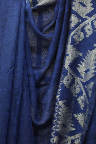 Dark Blue Linen Jamdani Saree -SRDBLJS279