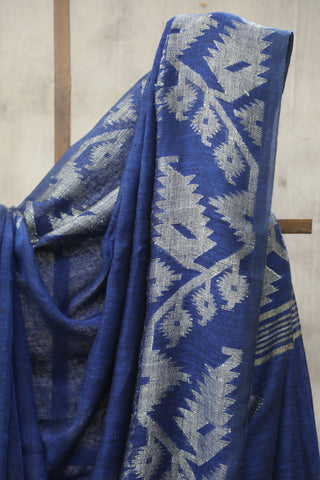 Dark Blue Linen Jamdani Saree -SRDBLJS279