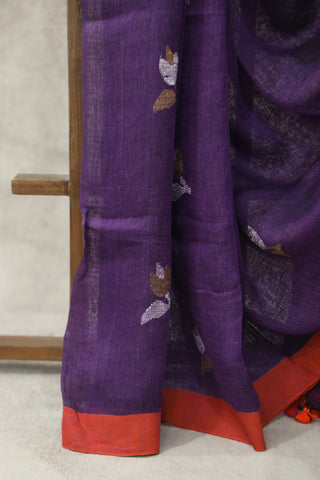 Purple Linen Jamdani Saree -SRPLJS293