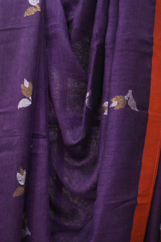 Purple Linen Jamdani Saree -SRPLJS293