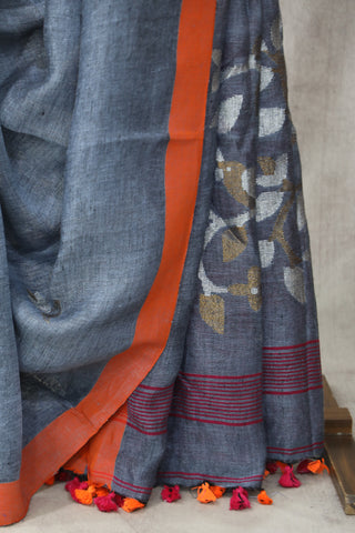 Grey Linen Jamdani Saree -SRGLJS294