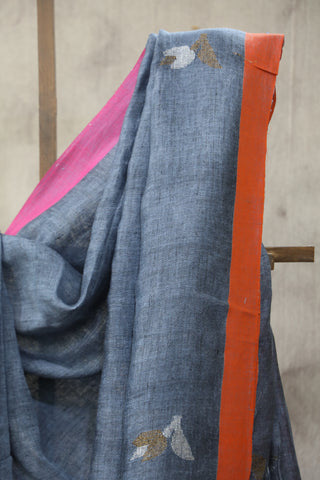 Grey Linen Jamdani Saree -SRGLJS294