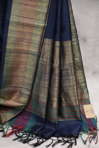 Navy Blue Raw Silk Saree - SRNBRSS285