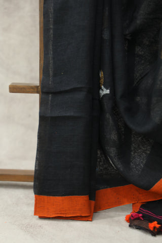 Black Linen Jamdani Saree -SRBLJS295