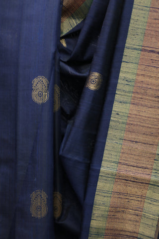 Navy Blue Raw Silk Saree - SRNBRSS285