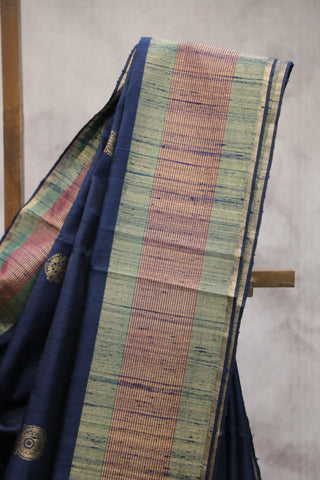 Navy Blue Raw Silk Saree - SRNBRSS285