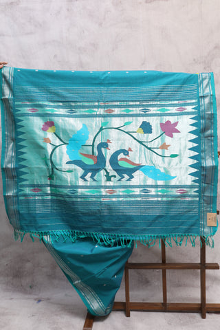 Teal Green Cotton Paithani Saree-SRTGCPS294