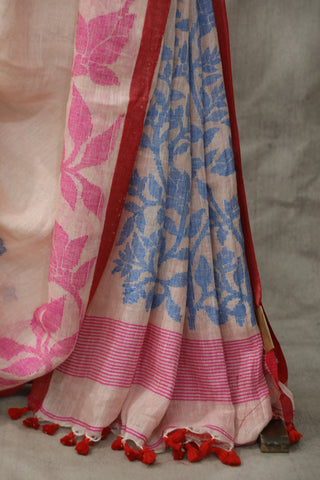 Pastel Pink Linen Jamdani Saree -SRPPLJS255