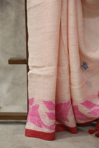 Pastel Pink Linen Jamdani Saree -SRPPLJS255