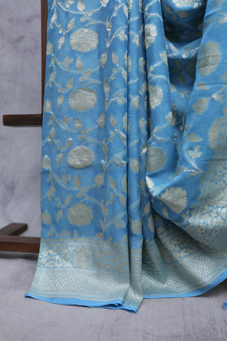 Blue Georgette Banarasi Silk Saree - SRBGBSS341