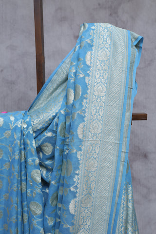 Blue Georgette Banarasi Silk Saree - SRBGBSS341