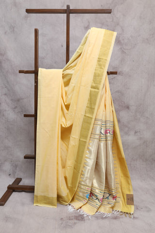 Pastel Yellow Cotton Paithani Saree-SRPYCPS299