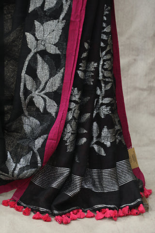 Black Linen Jamdani Saree -SRBLJS252