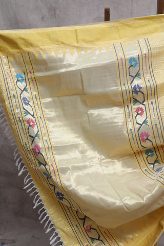 Pastel Yellow Cotton Paithani Saree-SRPYCPS299