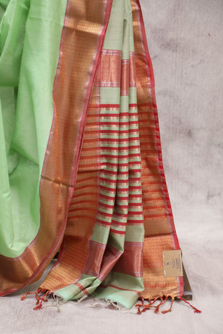 Pastel Green Silk Maheshwari Saree -SRPGSMS140