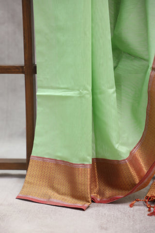 Pastel Green Silk Maheshwari Saree -SRPGSMS140