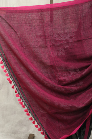 Black Linen Jamdani Saree -SRBLJS252