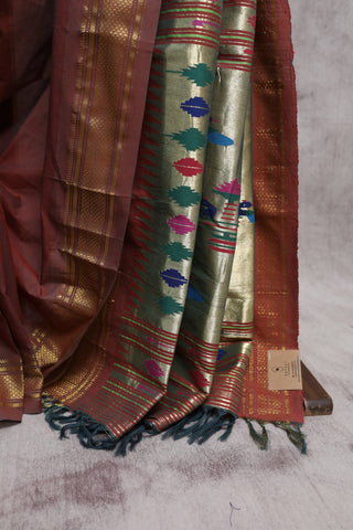 Peanut Brown Cotton Paithani Saree-SRPBCPS311