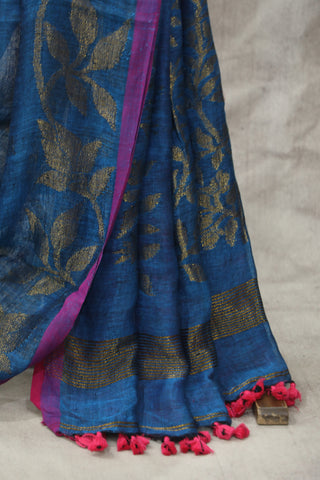 Blue Linen Jamdani Saree -SRBLJS264