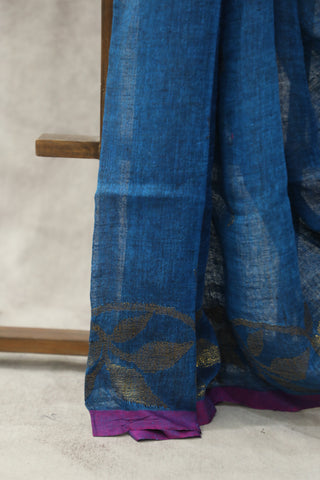 Blue Linen Jamdani Saree -SRBLJS264