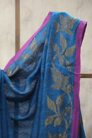 Blue Linen Jamdani Saree -SRBLJS264