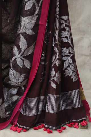 Wine Linen Jamdani Saree -SRWLJS265