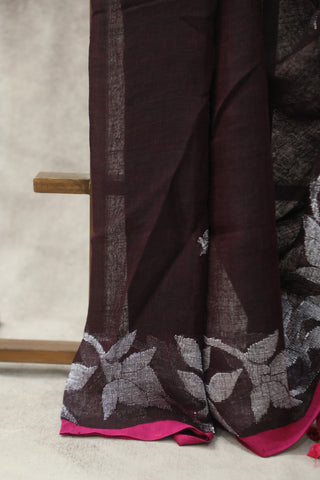 Wine Linen Jamdani Saree -SRWLJS265