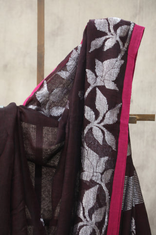 Wine Linen Jamdani Saree -SRWLJS265