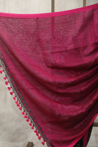 Wine Linen Jamdani Saree -SRWLJS265