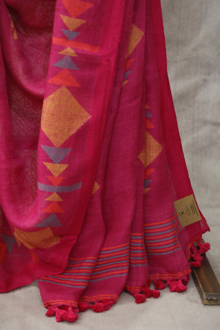 Pink Linen Jamdani Saree -SRPLJS253