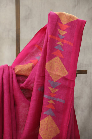 Pink Linen Jamdani Saree -SRPLJS253