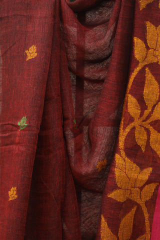 Maroon Linen Jamdani Saree -SRMLJS251