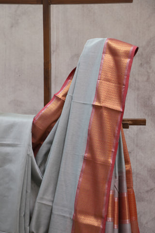 Teal Grey Silk Maheshwari Saree -SRTGSMS143