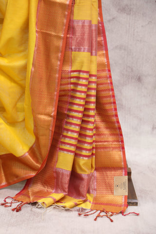 Yellow Silk Maheshwari Saree -SRYSMS144