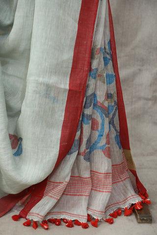 Grey Linen Jamdani Saree -SRGLJS274