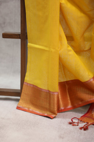 Yellow Silk Maheshwari Saree -SRYSMS144