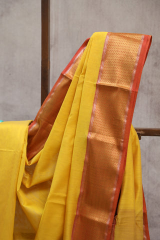 Yellow Silk Maheshwari Saree -SRYSMS144