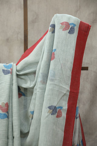 Grey Linen Jamdani Saree -SRGLJS274