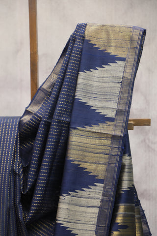 Navy Blue Raw Silk Saree - SRNBRSS01EX