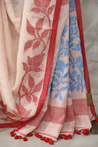 Pink Linen Jamdani Saree -SRPLJS275