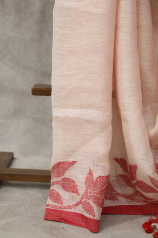 Pink Linen Jamdani Saree -SRPLJS275