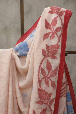 Pink Linen Jamdani Saree -SRPLJS275