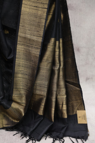 Black Raw Silk Saree - SRBRSS554