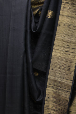 Black Raw Silk Saree - SRBRSS554