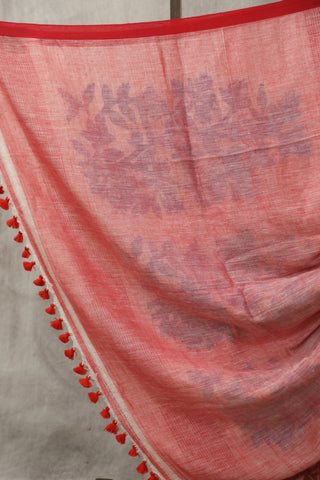 Pink Linen Jamdani Saree -SRPLJS275