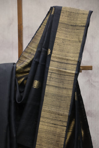 Black Raw Silk Saree - SRBRSS554