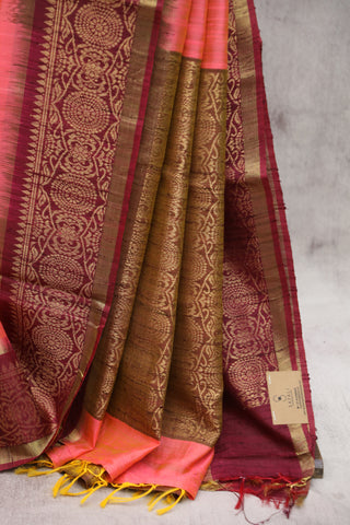 Peach Raw Silk Saree - SROWRSS283