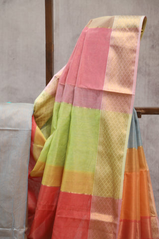 Multicolor Maheshwari Tissue Silk Saree - SRMMTSS226