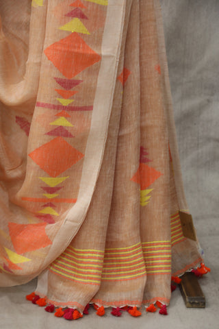 Peach Linen Jamdani Saree -SRPLJS272