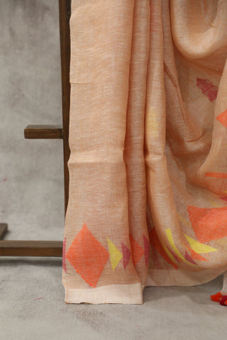 Peach Linen Jamdani Saree -SRPLJS272